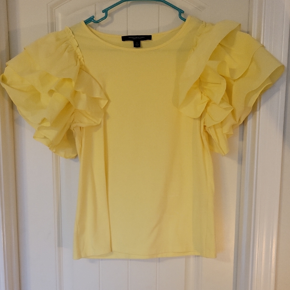 Marc New York Yellow Ruffle Sleeve Blouse